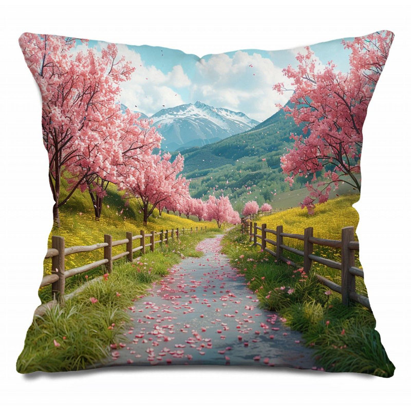 Coussin Cherry Blossoms, H 14 po x l 14 po