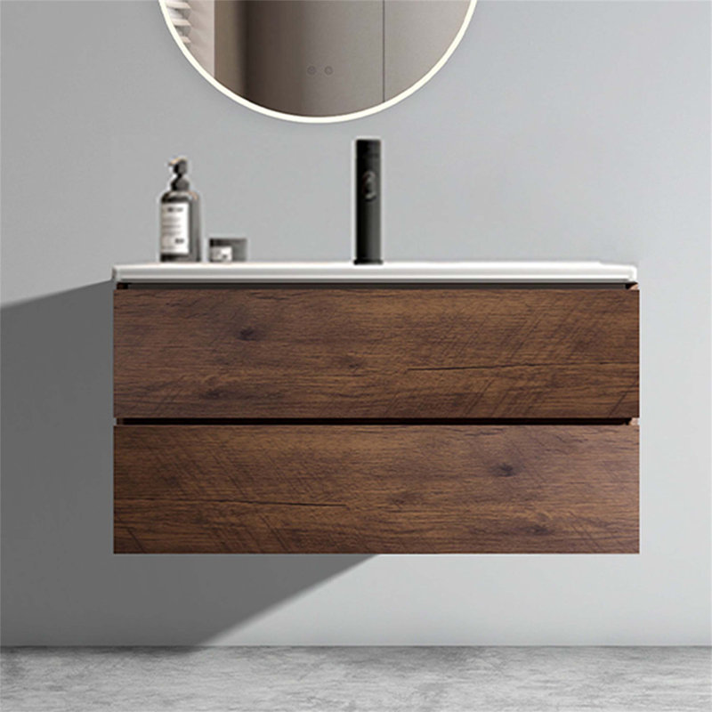 Meuble-lavabo mural avec lavabo en céramique, conception à un trou, grand rangement, style flottant, pré-assemblé pour les salles de bain modernes
