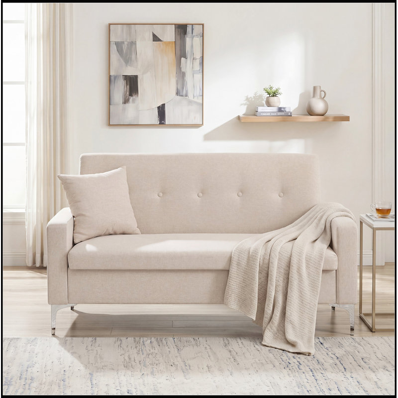 Canapé double de 57 pouces avec rangement, siège élégant et confortable pour le salon ou le bureau à domicile, beige