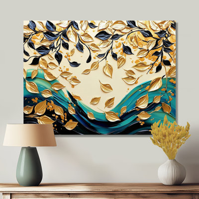 Emerald Embrace Of Golden Leaves IV - Leaves Print Wall Art