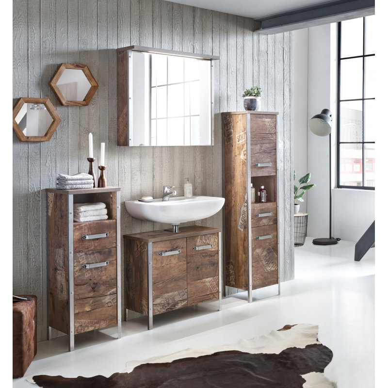 Harkon Wood Material Freestanding Linen Cabinet, Panamaeiche Dekor