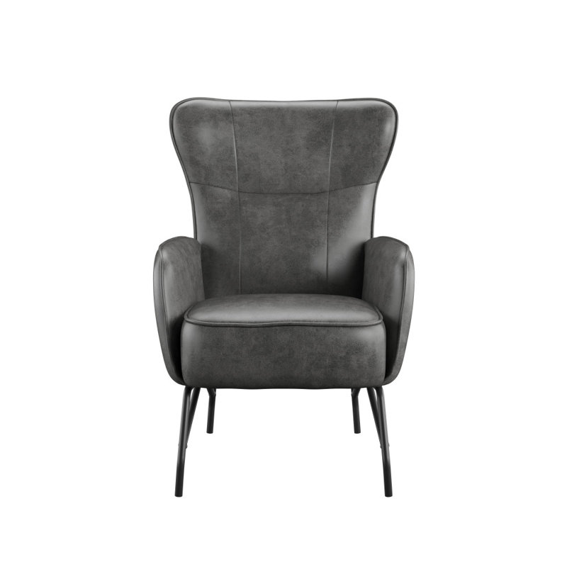 Rainer Upholstered Accent Chair, Gray Pebbled Faux Leather