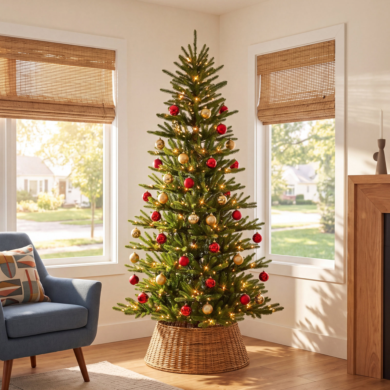 Lighted Artificial Spruce Christmas Tree, 7.5 Ft
