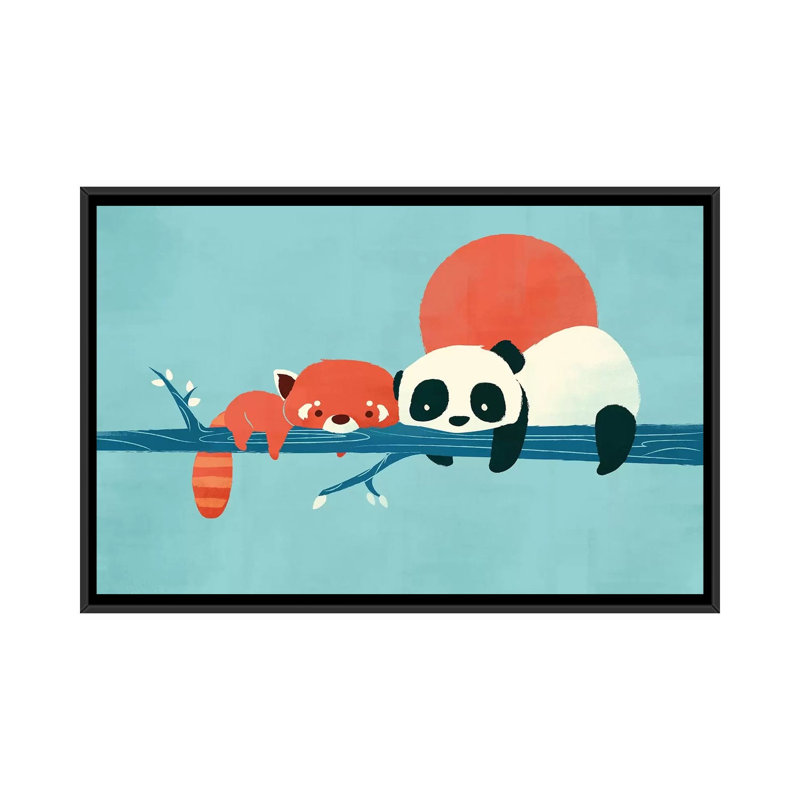 «Pandas», impression sur toile tendue, H 18 po x l 26 po x P 1,5 po, Toile avec cadre noir, Pas de tapis