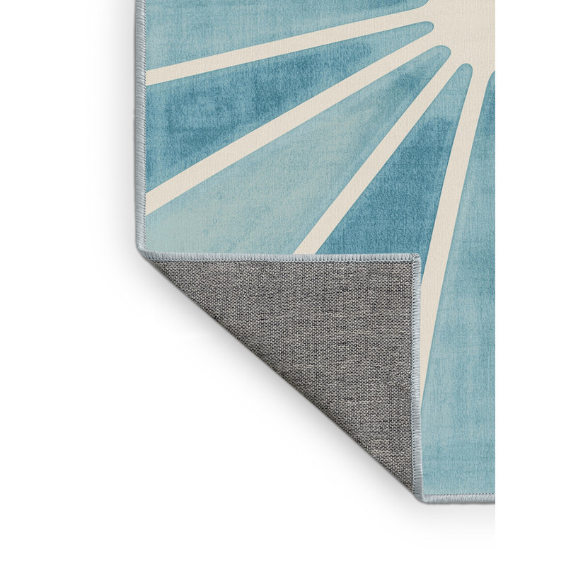 Machine Washable Elkton Lime Modern & Contemporary Solid Color Rug in Blue – SkyBlue Binding, 3x5