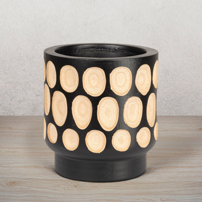 Hand-Carved Wood Planter with Dots