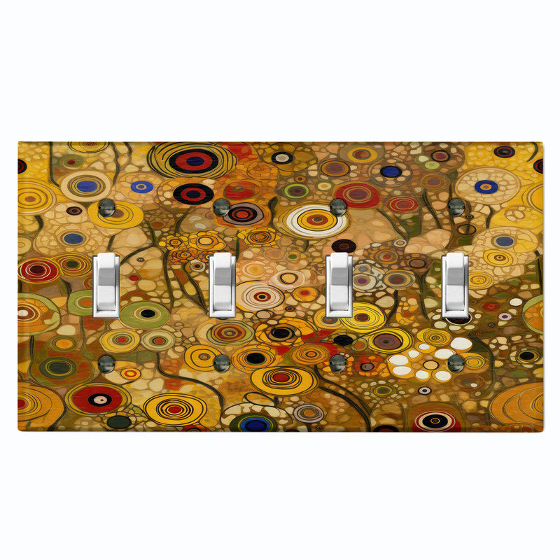 Couvercle de plaque d'interrupteur en métal; Bascule à 4 bandes standard des États-Unis - art floral abstrait de style Klimt