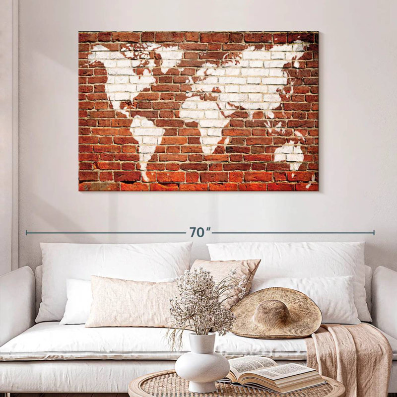 Aliaz World Map On Bricks, 32" H x 48" W