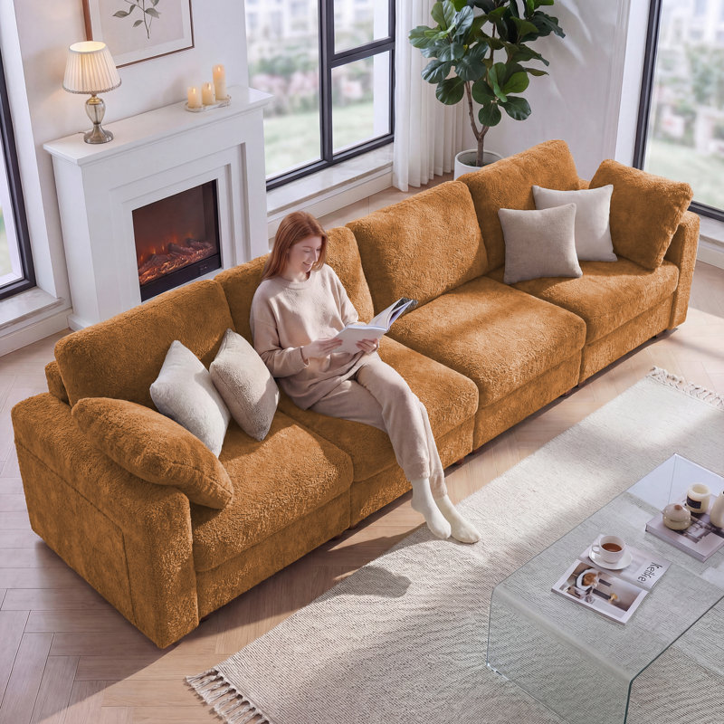 Canapé modulaire surdimensionné à 4 places 173 pouces avec 2 tables d'appoint et rangement 173 "Teddy, Orange