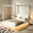 Wood LED Canopy Bed ,Canopy Platform Bed With Support Slats, No Box Spring Needed-2003134469