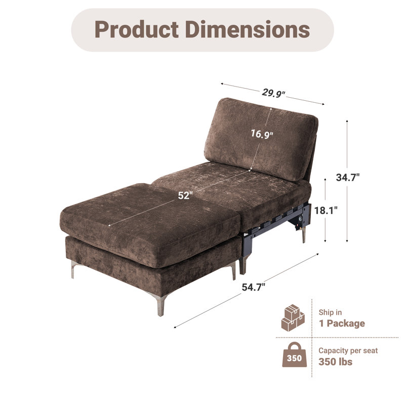 Canapé modulaire surdimensionné modulaire en chenille, Brun