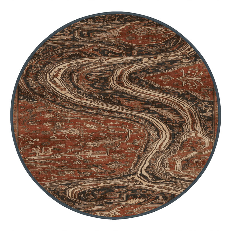 Machine Washable Turkish Brown Area Rug, Rond 5 pi