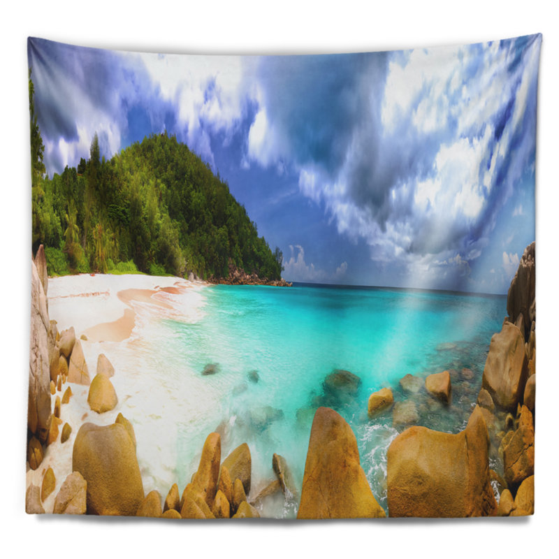 Tapisserie paysage marin paysage de plage des Seychelles, H 50 po x l 60 po