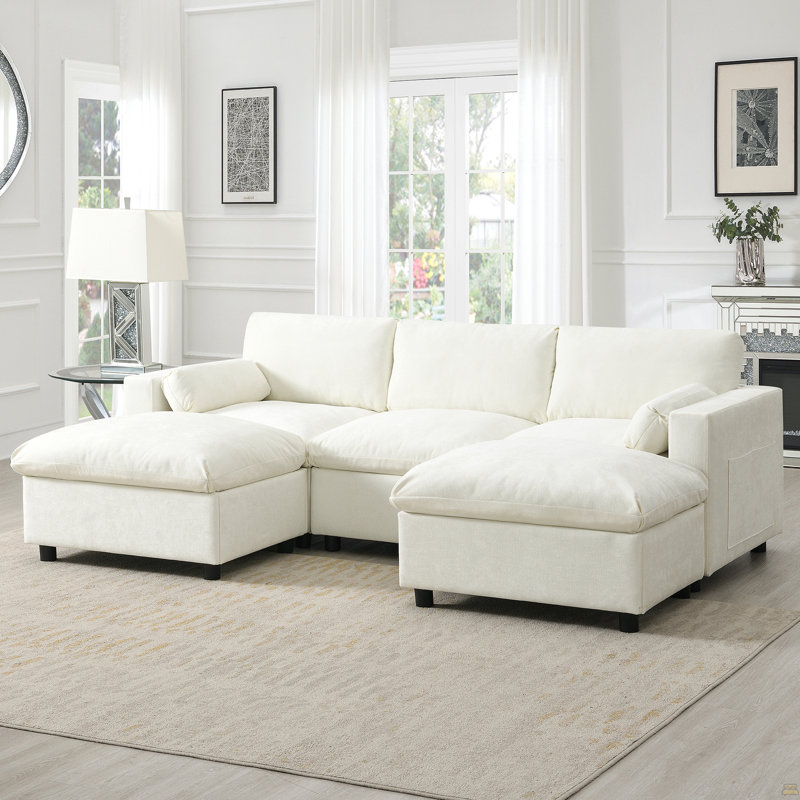 Canapé modulaire 86,5 po Chenille, Blanc