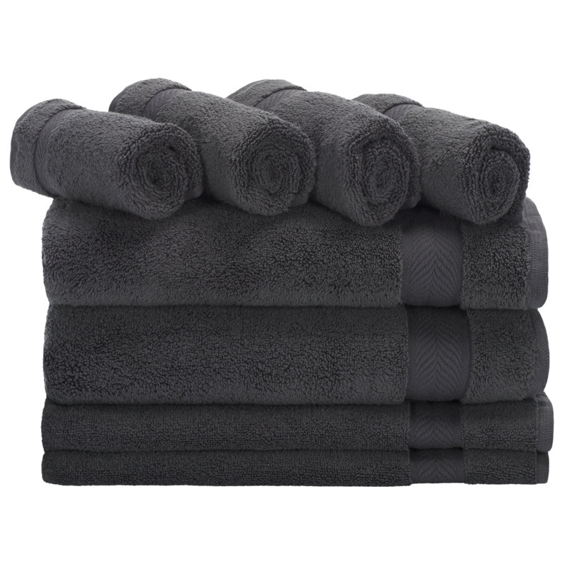 Aonan 8 Piece Towel Bundle - 100% Cotton, Dark Gray