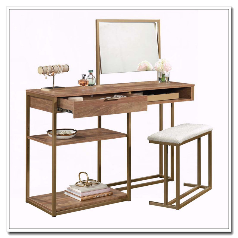 Armoire de rangement chic avec tiroir et tablettes ouvertes, finition brune