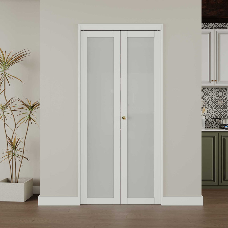 72 in. x 80 in. White Finished Bi-Fold Door with Frosted Glass