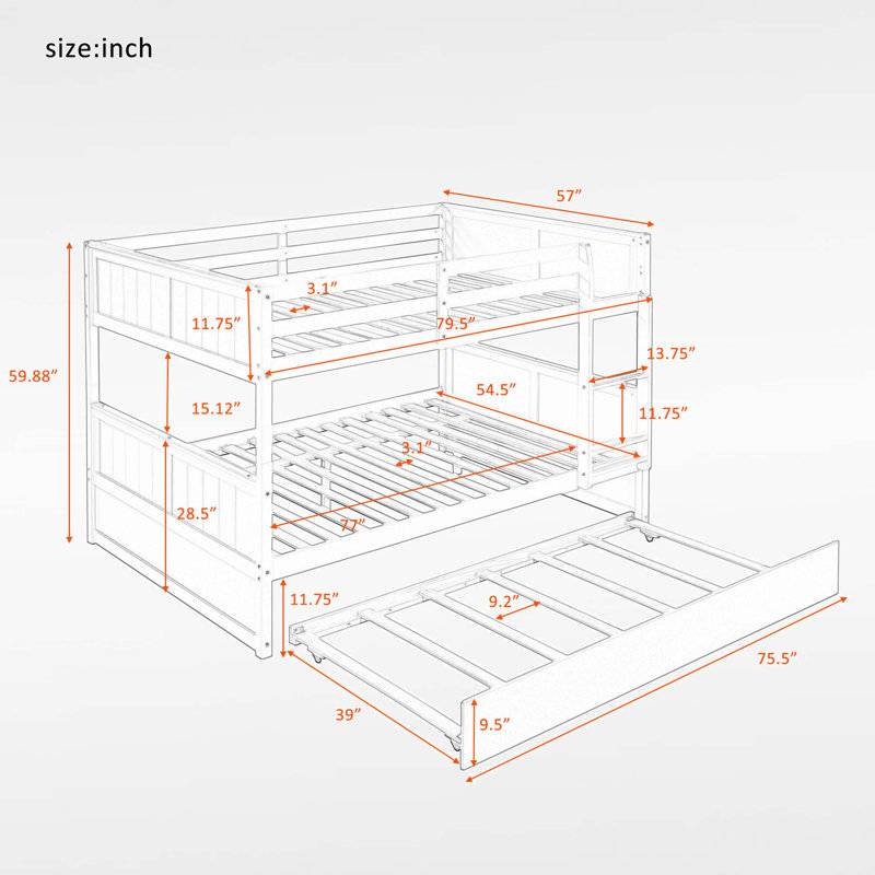 Eukene Kids Full Over Full Bunk Bed with Trundle, White
