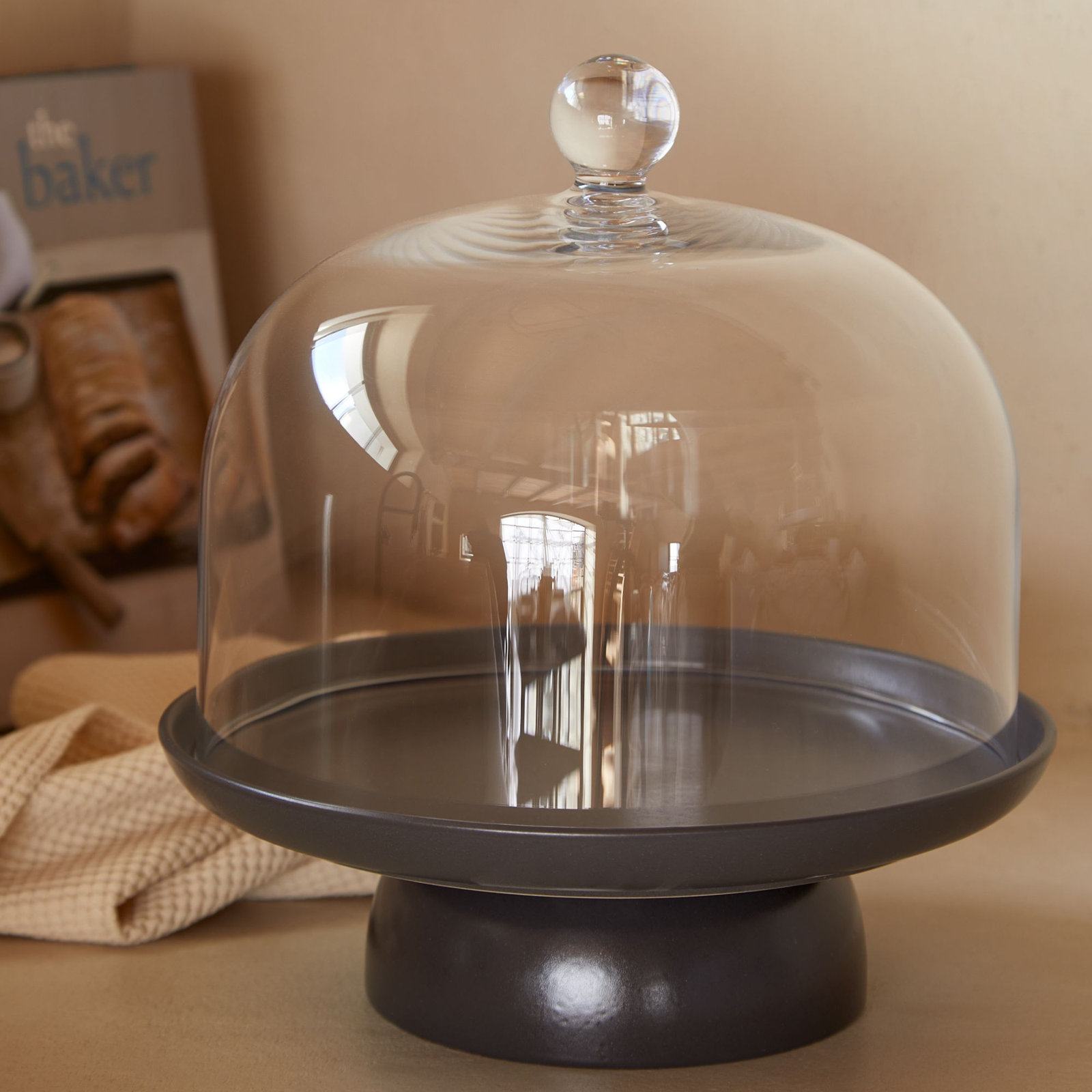 Casafina Pacifica Stoneware Cake Stand, Seed Gray