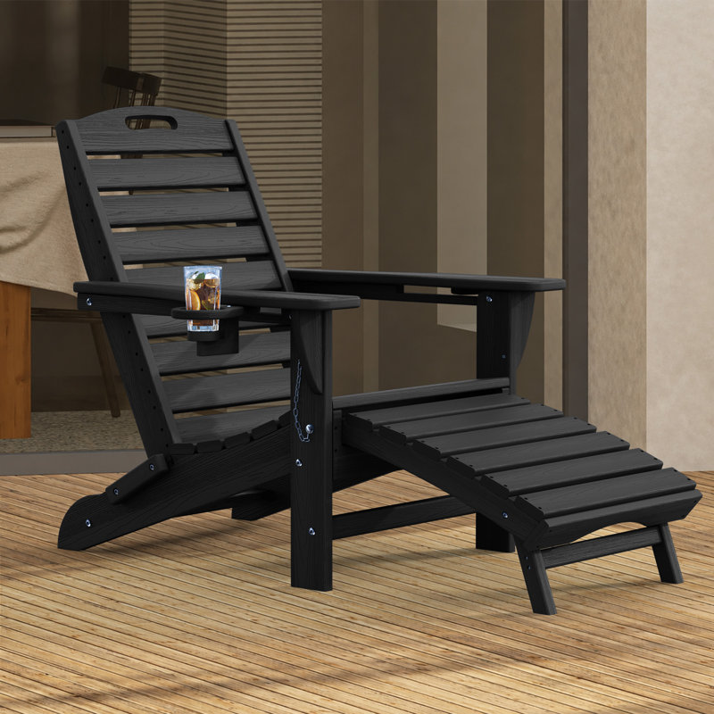 Chaise pliante en PEHD Adirondack avec repose-pieds rétractable, Noir