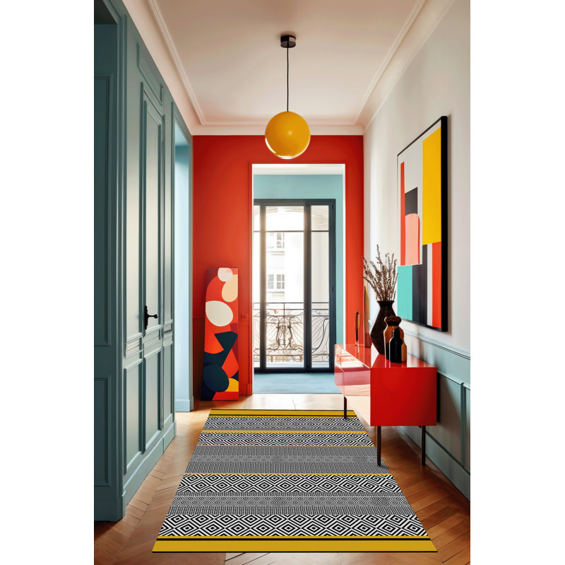 Tapis décoratif moderne à motif géométrique gris, Rectangle 4 pi 11,06 po x 7 pi 6,55 po