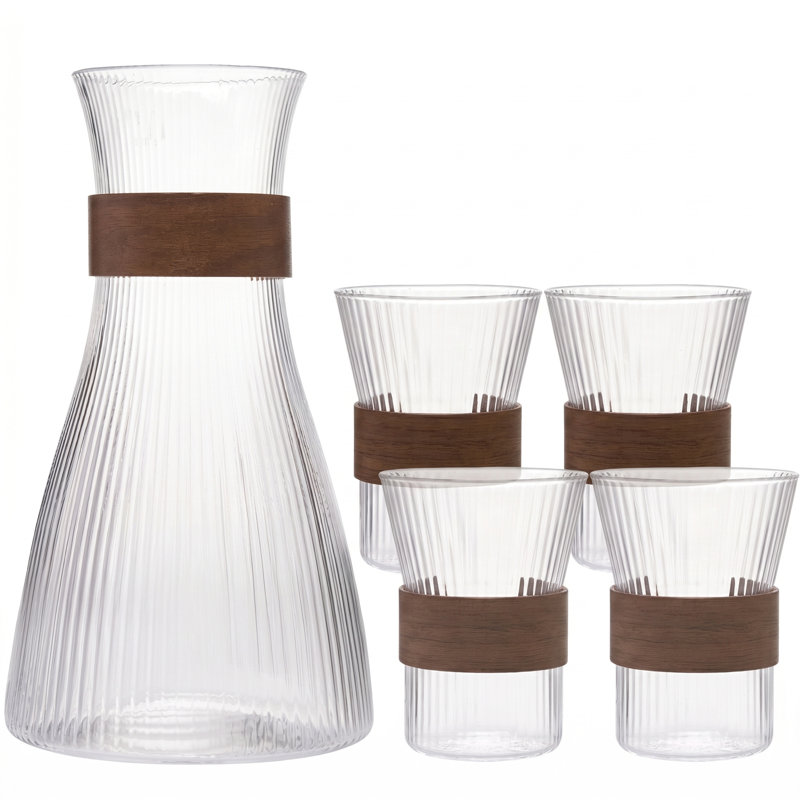 Ensemble de pichet en verre 5 pièces LUMA, carafe à eau 1,5 L avec couvercle et 4 verres assortis de 330 ml, service de boisson moderne pour jus, thé glacé et eau