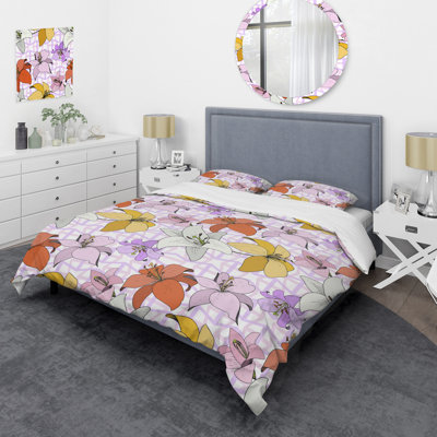 Multicolor Botanical Flowers - Floral Duvet Cover Set - Microfiber Polyester