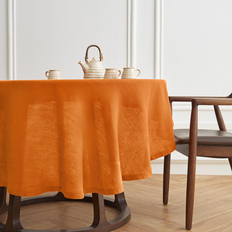Sonoma - 100% Pure Linen Round Tablecloth (Prewashed), 70" Round, Pumkin