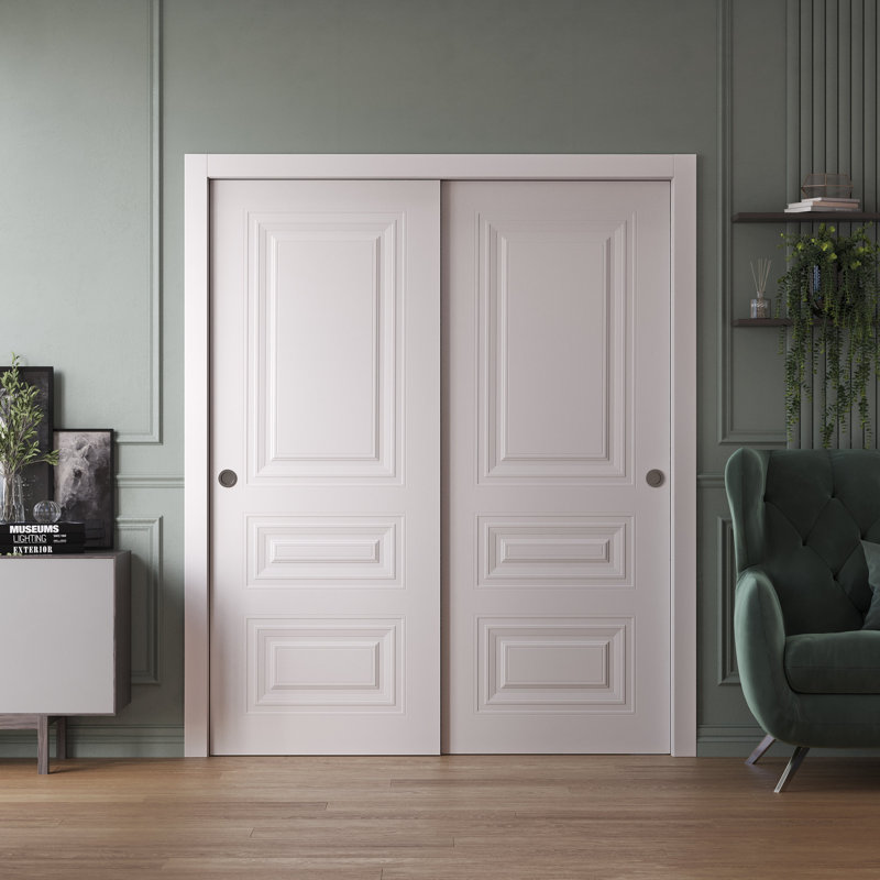 Portes coulissantes coulissantes 48 po x 80 po | Blanc ESSENTIEL 1233 | Ensemble de quincaillerie Rails | Portes de garde-robe de chambre en bois massif