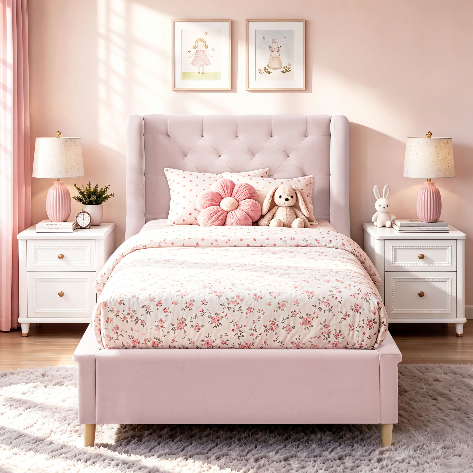 Ambrosia Full Platform Bed, Pink, Twin