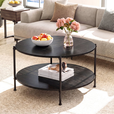 Wynny Round Wood Coffee Table with Storage, Coffee Table for Living Room 