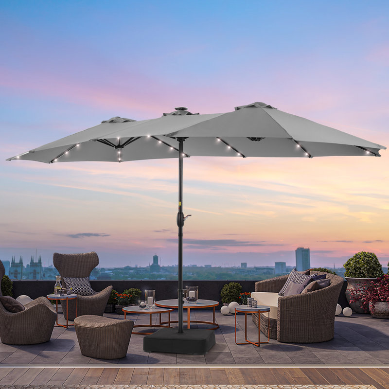 15 x 9 pi Parasol de marché pour patio avec base, Gris