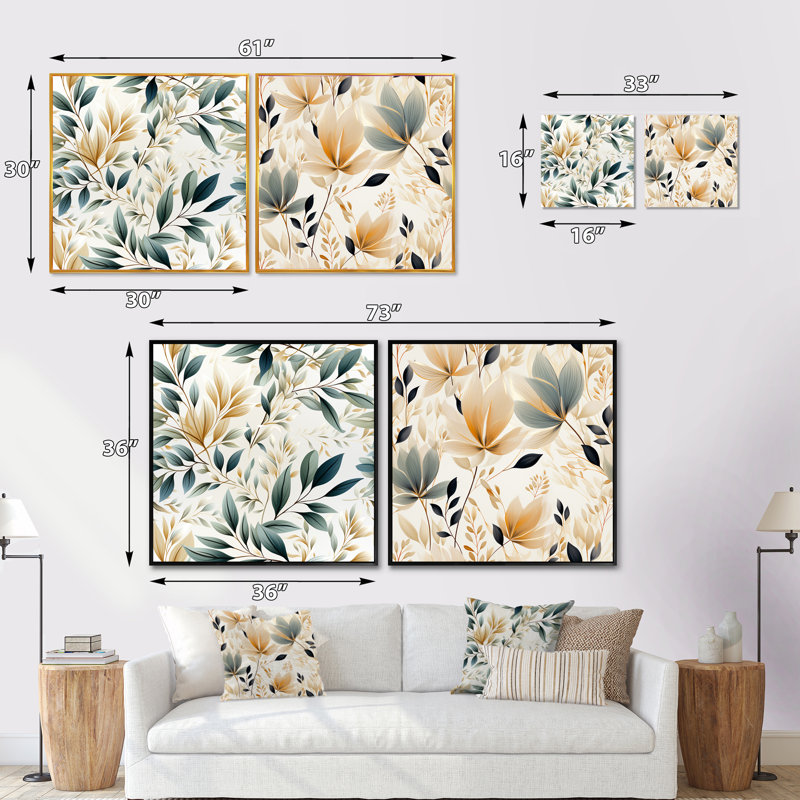 Craner - Ensemble de 2 collages carrés floraux, Cadre flottant noir, H 16 po x l 33 po