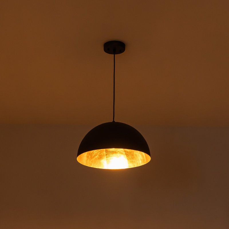 Luminaire suspendu en dôme à 1 lumière Kyrek , Noir, H 7,9 po x l 15 po x P 15 po