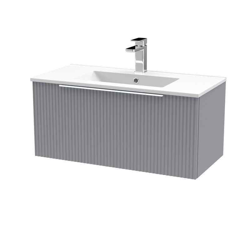 Fluted 800mm Single Bathroom Vanity with Drop In Vitreous China Basin, Satin Grey