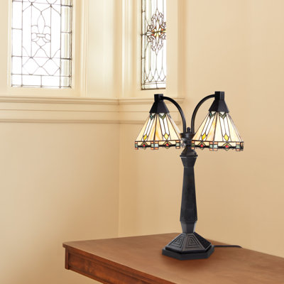 21''H Bryant Prairie Style Stained Glass Table Lamp With Black Block Base
