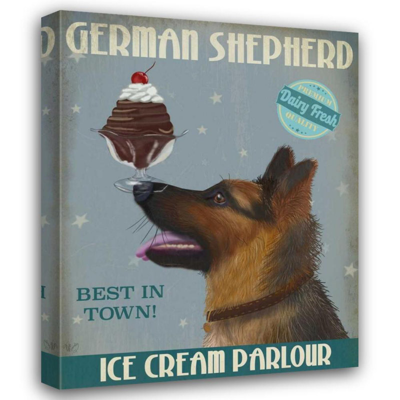 Dakota Fields Fab Funky Gallery Wrapped Canvas Art Titled: German Shepherd Ice Cream, 45" H x 36" W