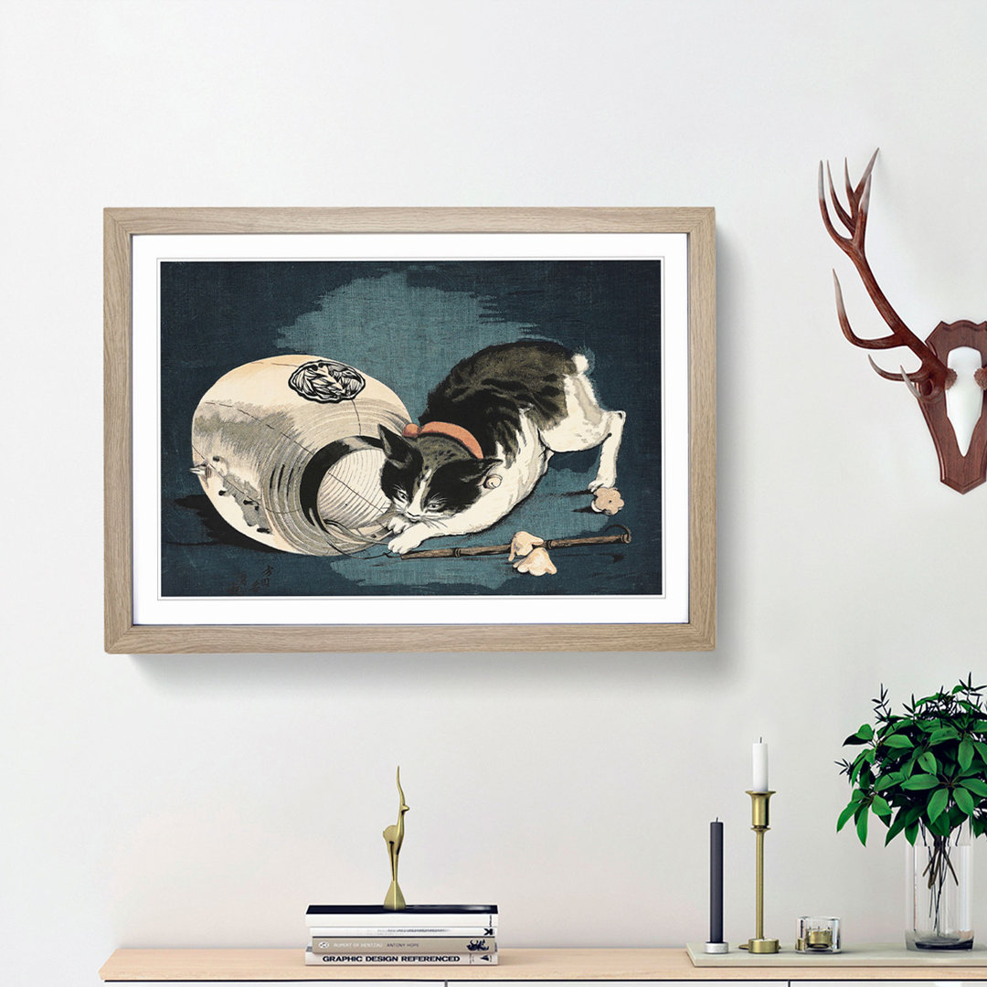 Cat with Paper Lantern by Kobayashi Kiyochika - Picture Frame Graphic Art Print