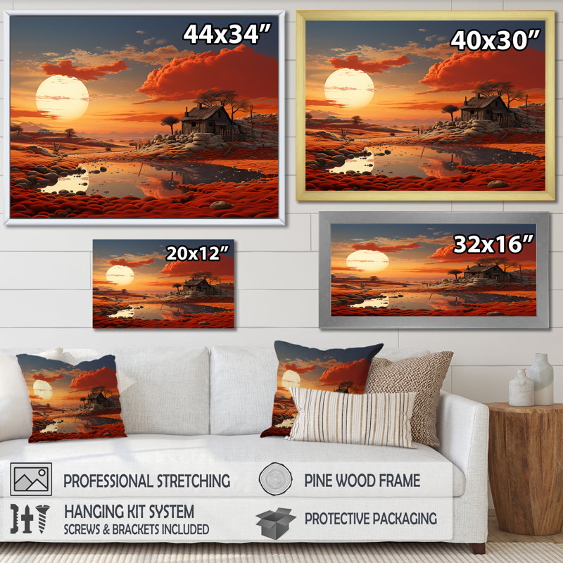 Dreamy Farm Hues Landscape I - Décoration murale de ferme, Cadre simple blanc, H 34 po x l 44 po x P 1,5 po