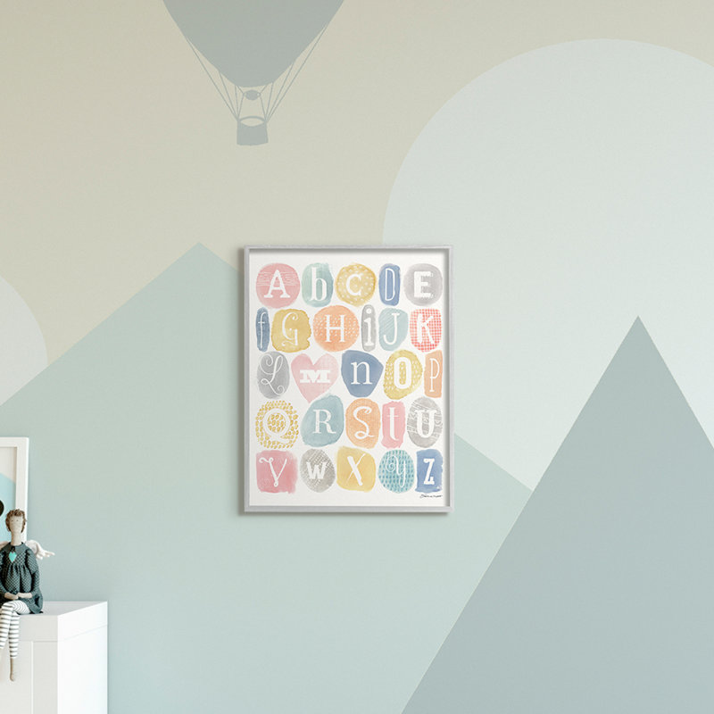 Gracemont, motif doux, aquarelle, lettres, art graphique, Cadre noir, H 20 po x l 16 po x P 1,5 po
