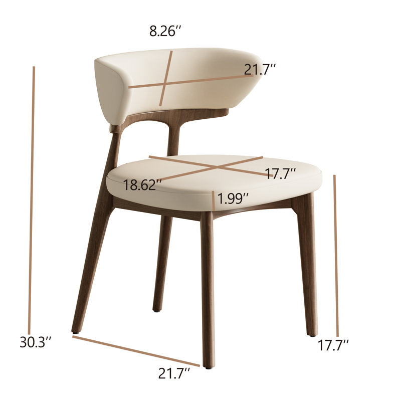 Modern Faux Leather Dining Chair, Solid Wood Kitchen Chairs With Padded Seat And Back For Dining Room, Comfortable Design In Beige, Brown Legs (Set of 6)