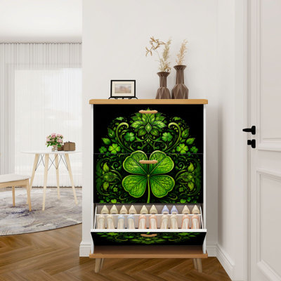 Rangement pour chaussures avec 3 tiroirs rabattables pour le jour de la Saint-Patrick Trèfle à quatre feuilles Mandala
