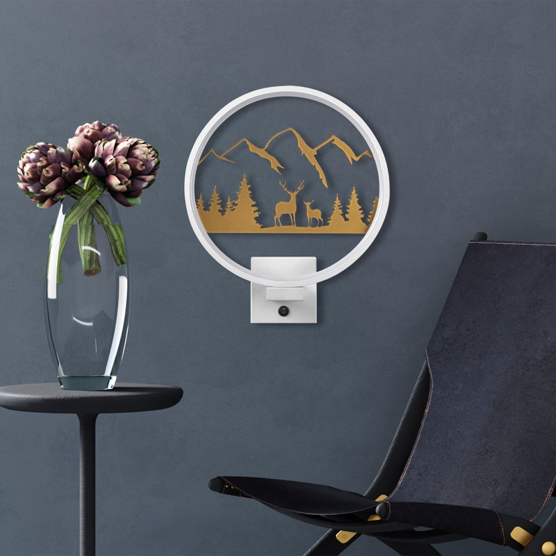 Lampe murale élégante, blanche et dorée, 11,8 x 14,2 x 3,9 pouces | 100% métal, indice de protection IP 44, 12 W maximum | Interrupteur marche / arrêt, câble de 78,7 pouces | Parfait pour les décorations de Noël glamour, inspirées des animaux, pittoresques