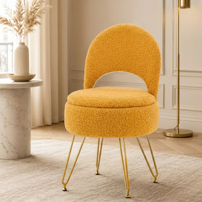 Upholstered Vanity Stool Chair with Storage and Folding Back
