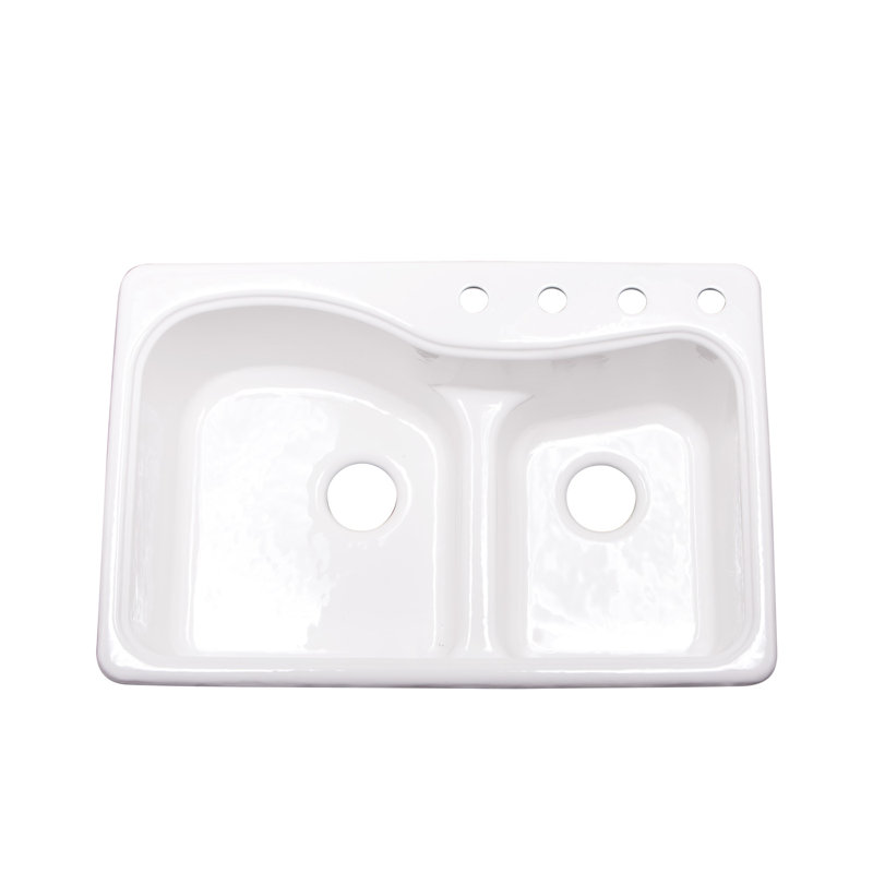 Évier de cuisine à double cuve à montage sur plan L 33 po x l 22 po Windansea, Blanc
