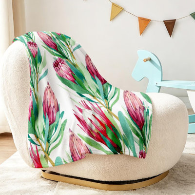 Clear Ultra Soft Flannel Fleece Throw Blanket,Watercolor Tropical Single-Sided Print