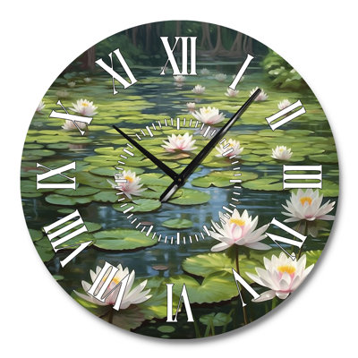 Magical Lotus Lily Pad Pond - Lotus White Face Wall Clock