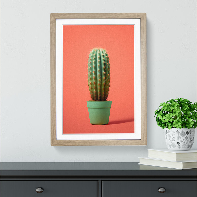 Cactus Minimalism Art - Framed Print, Oak Framed, 64cm H x 46cm W x 2cm D