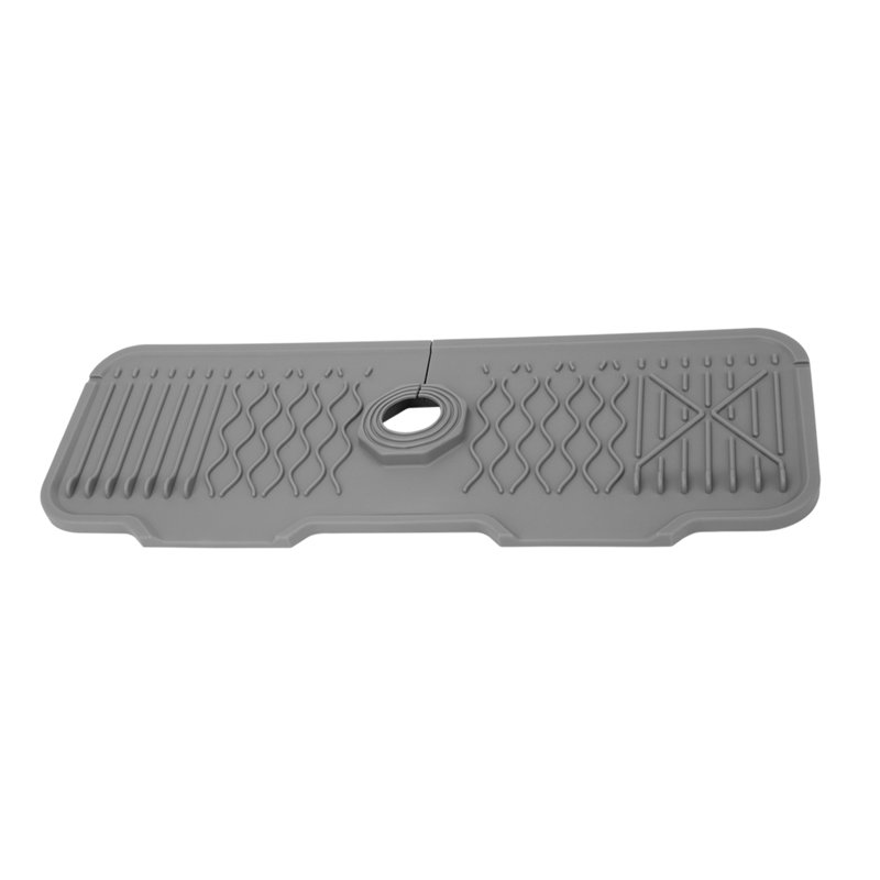 Kitchen Silicone Faucet Mat, Sink Splash Guard,Faucet Handle Drip Catcher Tray Drying Mat, Gray