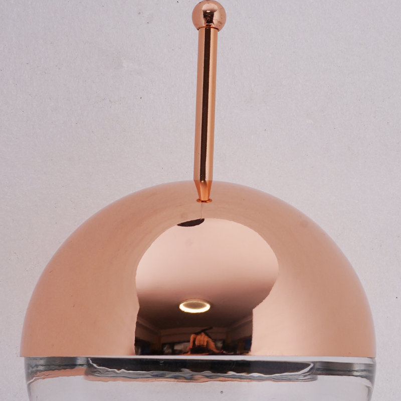 Luminaire suspendu en grappe 3 lumières Cascade Cluster en or rose poli avec globes en verre transparent